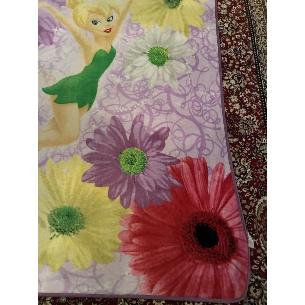 Disney Fairies Tinkerbell Floral Throw Blanket 58” By 50” Vintage
